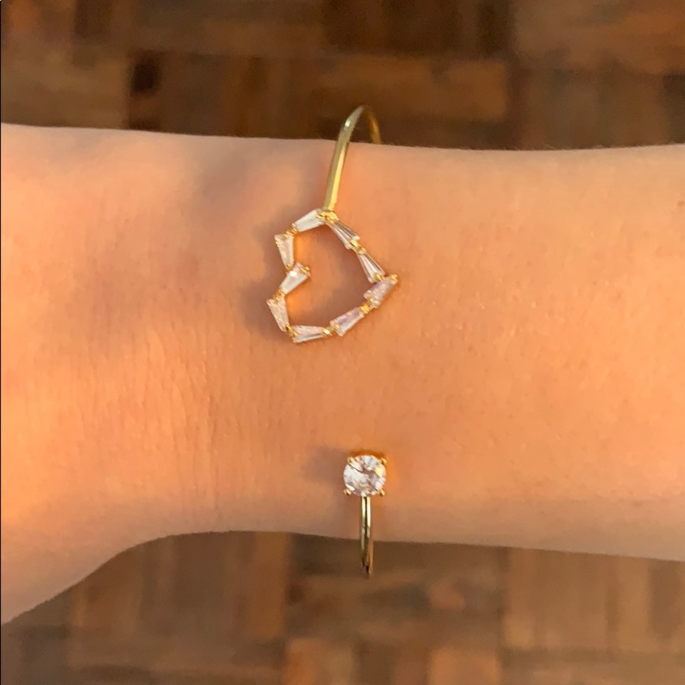 Crystal and gold open heart cuff